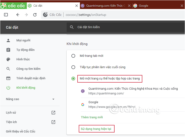 Khởi động Cốc Cốc với nhiều trang web chuẩn