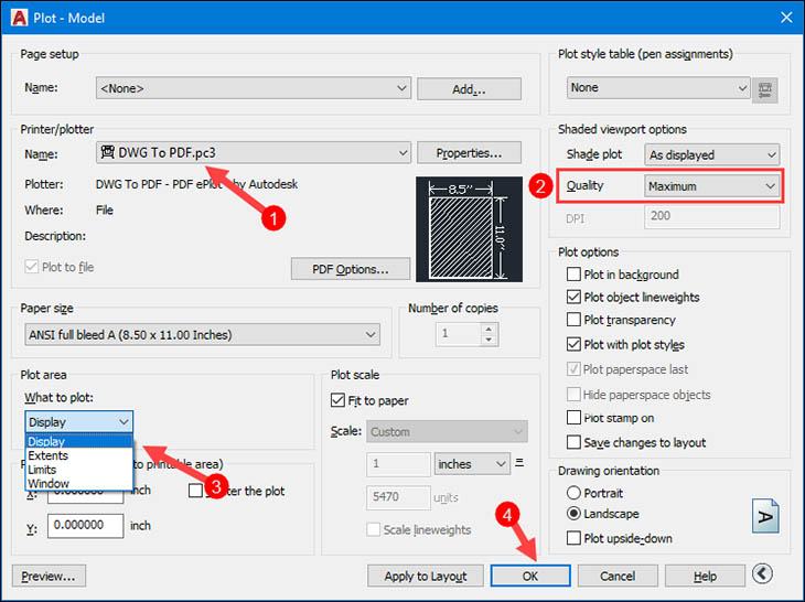 Chuyển đổi CAD sang PDF bằng chức năng File Print + Bước 2