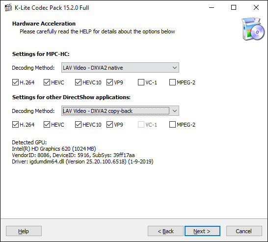 Cài đặt tăng tốc phần cứng