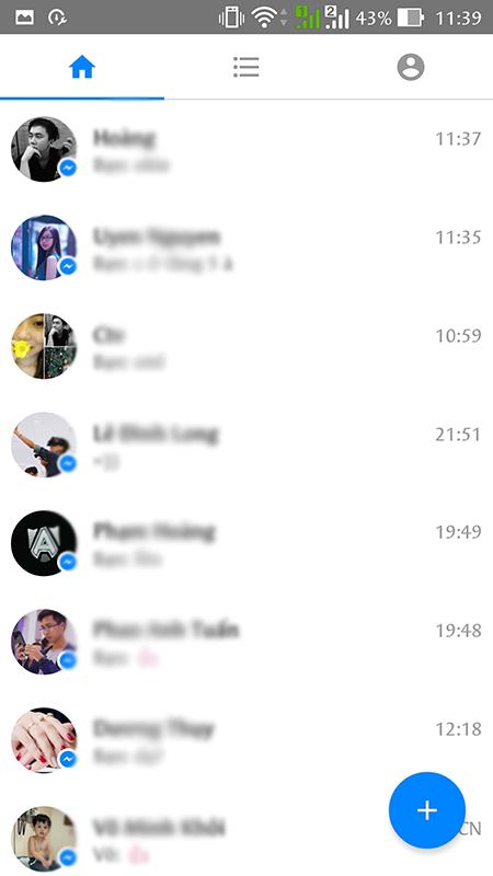 Giao diện chính của Messenger Lite.