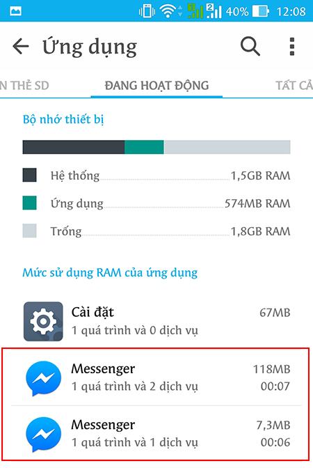 Đây là dung lượng RAM sẽ chiếm RAM khi sử dụng Facebook Meter thông thường (gần 120MB RAM).