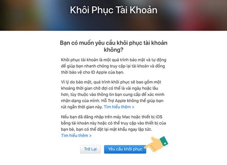 Khôi phục tài khoản iCloud bằng máy tính