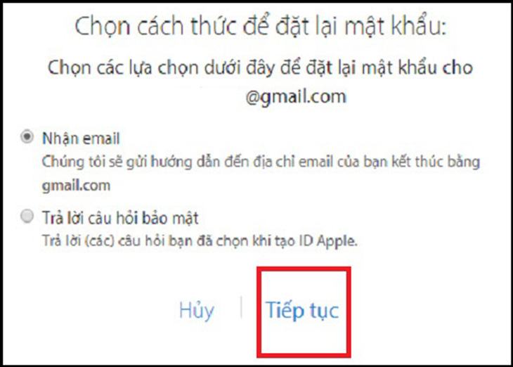 Khôi phục tài khoản iCloud bằng Gmail