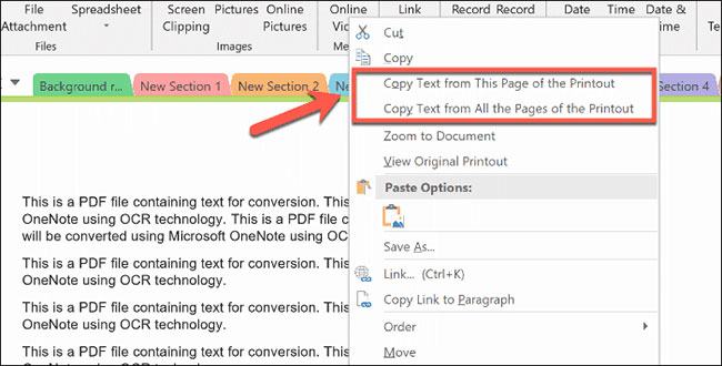 Sao chép văn bản từ tệp đã in vào OneNote