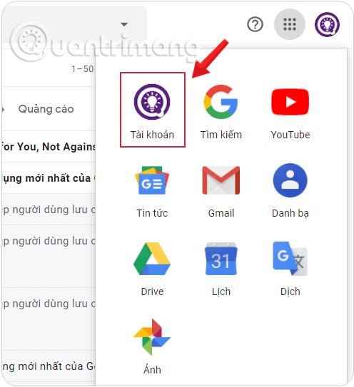 Mở tài khoản từ danh sách Google Apps
