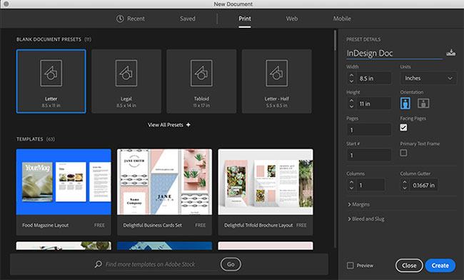 Giao diện Adobe InDesign