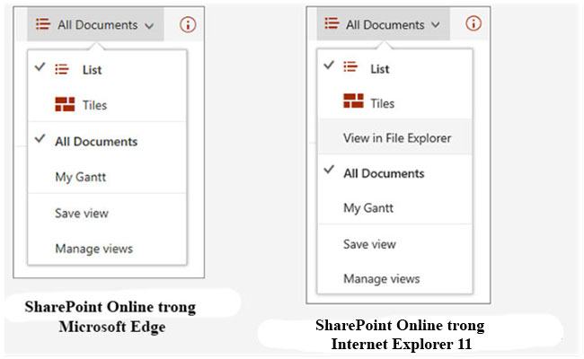 SharePoint Online trên 2 trình duyệt