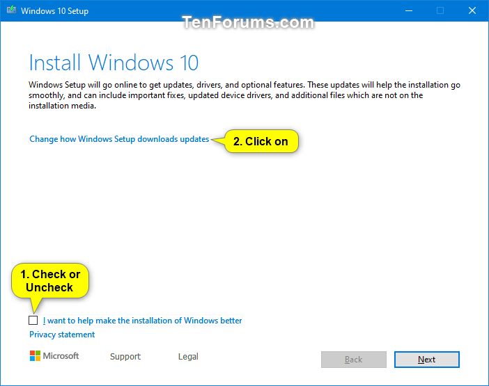 Nhấp vào liên kết Thay đổi cách Thiết lập Windows tải xuống các bản cập nhật