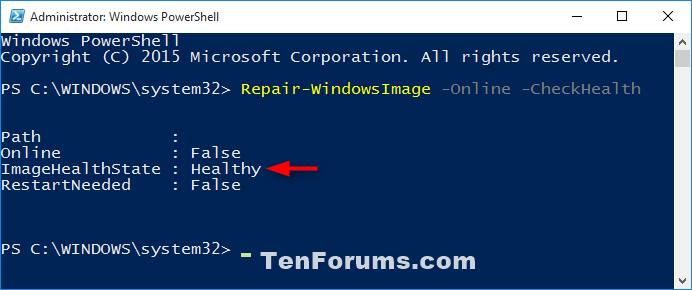 Sử dụng lệnh / CheckHealth trong PowerShell