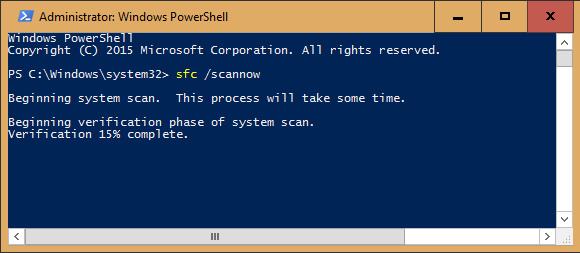 Trong cửa sổ chạy Powershell, nhập sfc / scannow và nhấn Enter