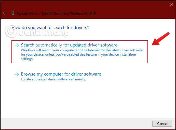 Yêu cầu Windows tìm trình điều khiển bằng cách nhấp vào Tự động kiểm tra phần mềm trình điều khiển đã cập nhật