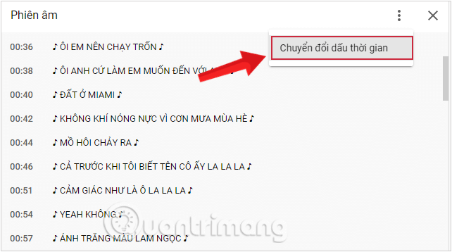 Chọn Chuyển đổi Dấu thời gian để xóa các mốc thời gian này nếu bạn chỉ muốn nhận tất cả phụ đề / văn bản