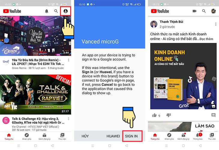 Đăng nhập vào YouTube Vanced bằng tài khoản Google của bạn