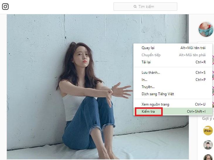 Nhấp chuột phải và chọn lệnh kiểm tra