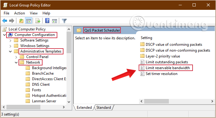 Tìm tùy chọn Giới hạn băng thông dự trữ trong Bộ lập lịch gói QOS