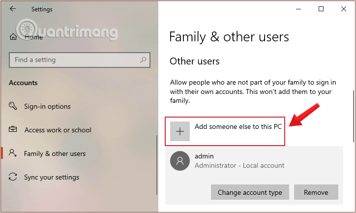 Tạo người dùng trong Windows 10 thông qua bảng điều khiển