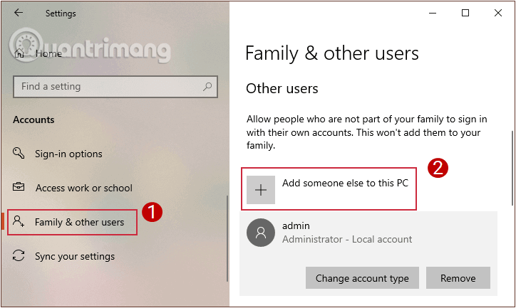 Thêm tài khoản người dùng trong Gia đình và những người dùng khác