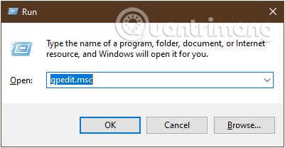 Nhập lệnh gpedit.msc trong cửa sổ lệnh Run