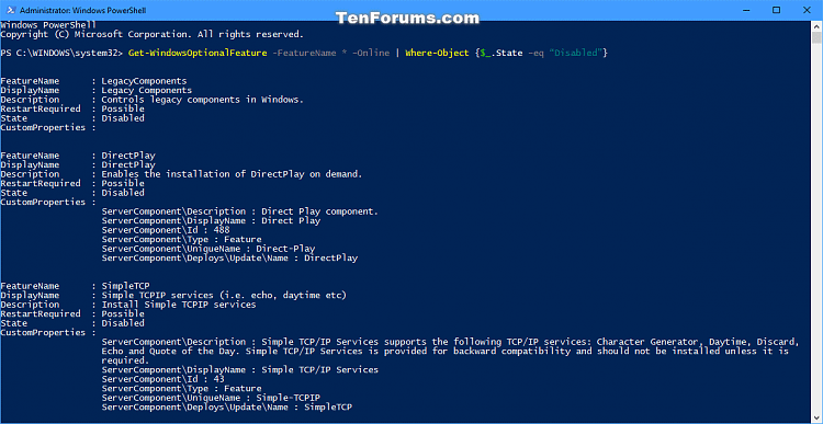 Lệnh tìm FeatureName trong PowerShell