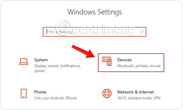 Trong Cài đặt Windows, bấm Thiết bị