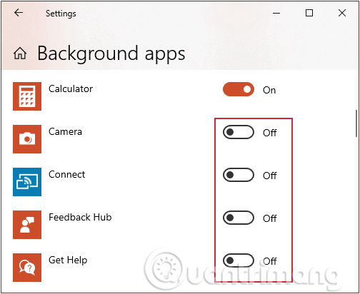 Chuyển các ứng dụng sang chế độ tắt để tắt Windows 10