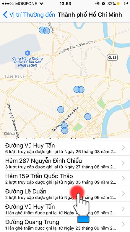 IPhone của bạn hiển thị tần suất và thời gian bạn đã ở điểm đến trên