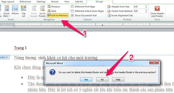 Chọn Liên kết để Quay lại, nhấp vào nút Không. 