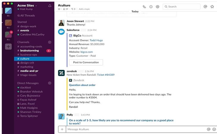 Slack được chia thành các kênh nhỏ để thảo luận nhóm