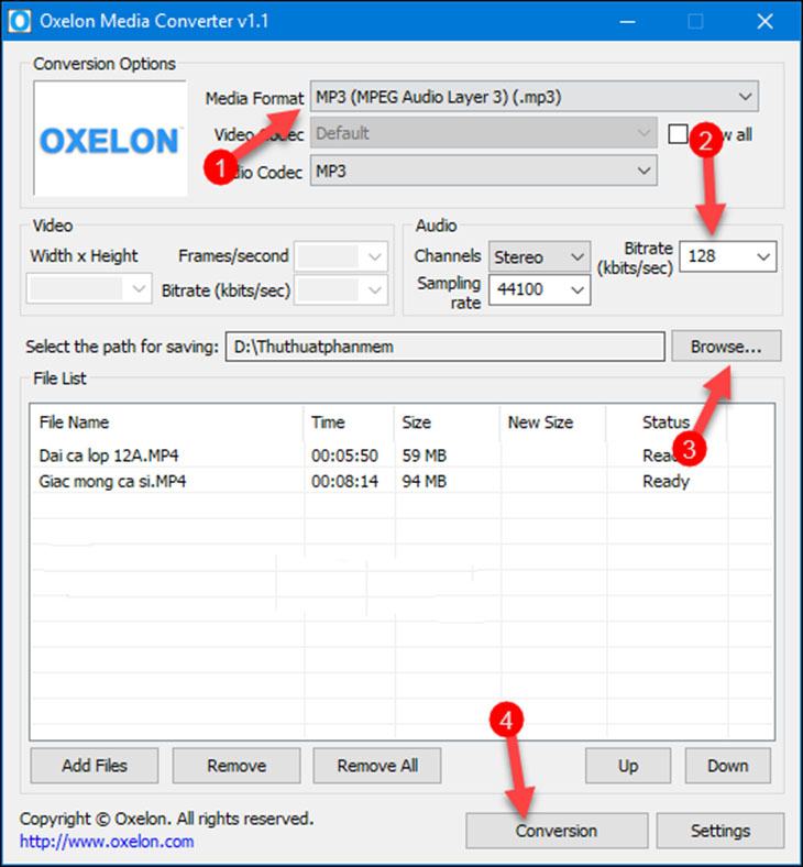 Phần mềm chuyển đổi phương tiện Oxelon - Bước 2