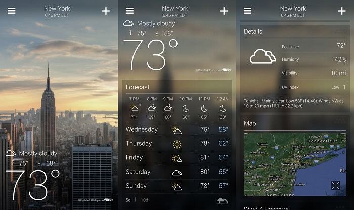 Giao diện đẹp của Yahoo Weather