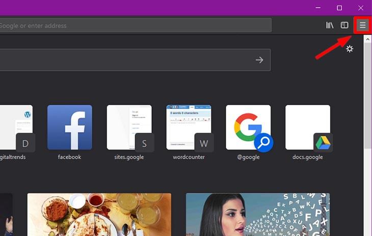 Mở Mozilla Firefox và nhấp vào biểu tượng ba dòng