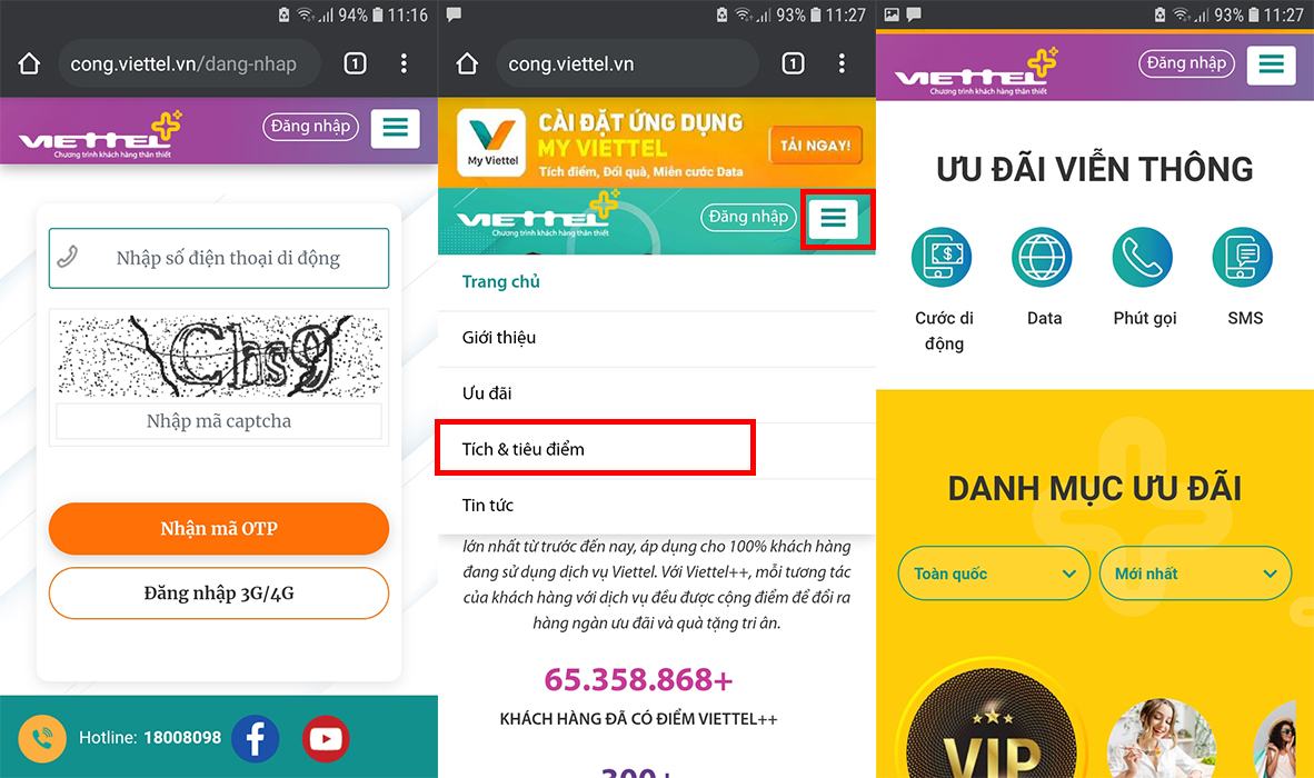Đổi điểm trên trang web Viettel ++