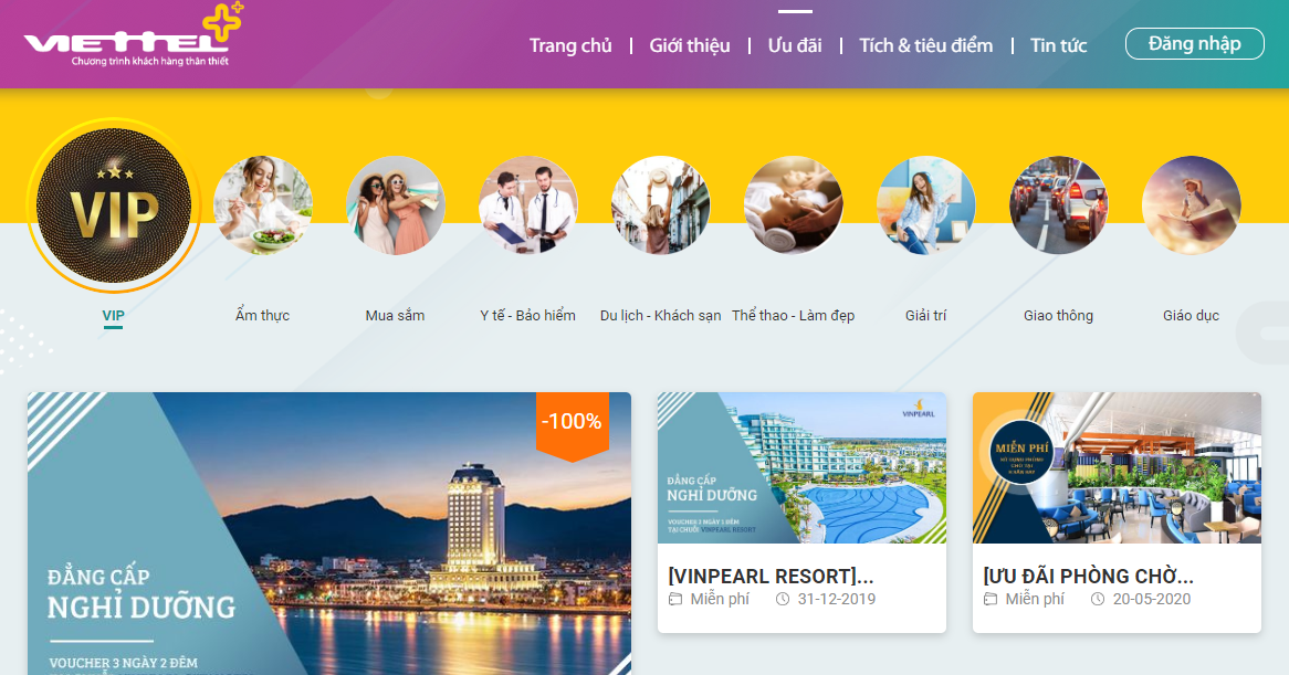 Chương trình đổi điểm lấy ưu đãi trên website cong.viettel.vn