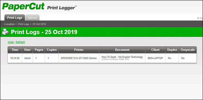 Ứng dụng PaperCut Print Logger