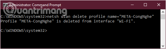 Xóa WiFi Windows 10 bằng Command Prompt