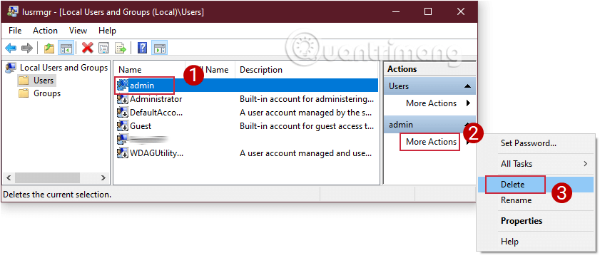 Xóa tài khoản người dùng thông qua người dùng cục bộ và nhóm