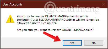 Xác nhận việc xóa người dùng trong Windows