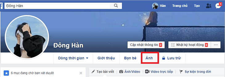 Đăng nhập Facebook và nhấp vào Ảnh