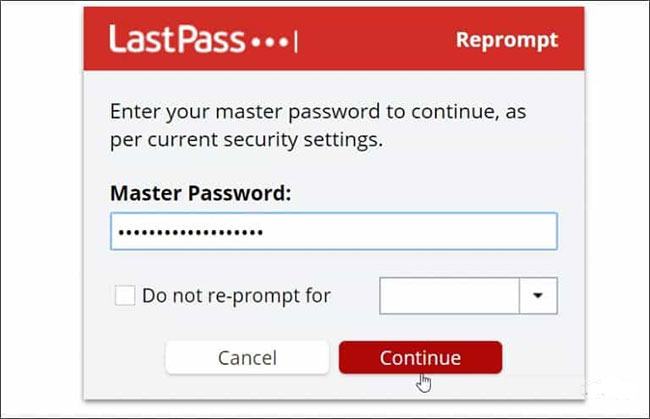 Nhập mật khẩu chính LastPass