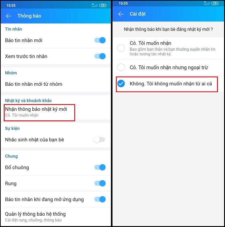 Tắt thông báo nhật ký và những khoảnh khắc khó chịu