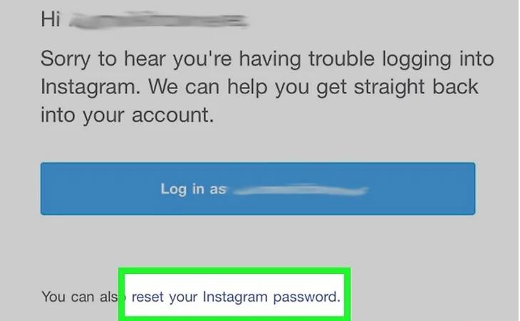 Nhấp vào liên kết Đặt lại mật khẩu Instagram. 