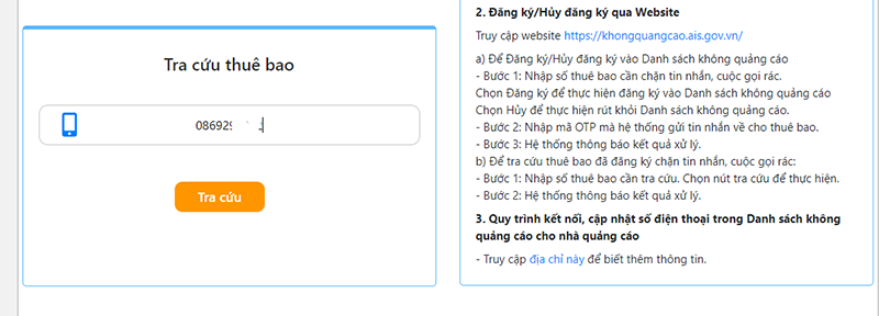 Bước 2: Kéo xuống và chọn mục Tìm kiếm đăng ký và nhập số điện thoại của bạn.