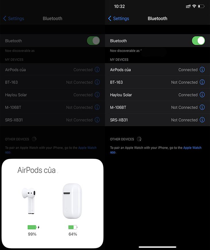 Bước 1: Lấy AirPods ra khỏi hộp sạc và kết nối chúng với thiết bị iOS của bạn.