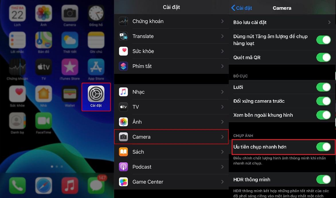 Cài đặt chụp ảnh