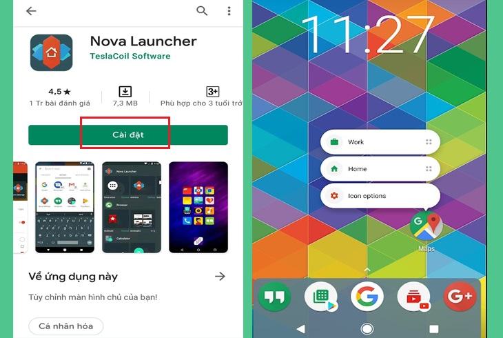 Vào Google Play để tải ứng dụng Launcher và thay đổi màn hình giao diện