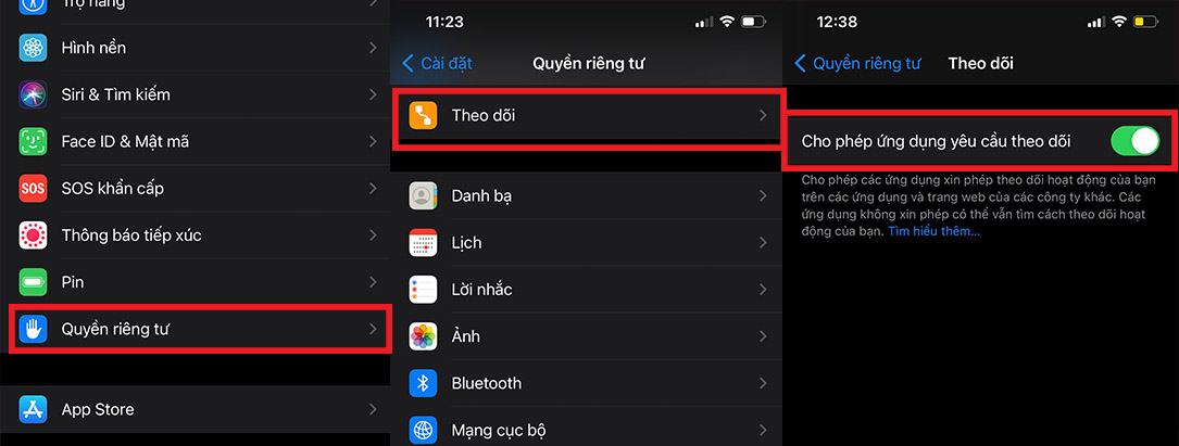 Thông báo quyền riêng tư trên Safari, theo dõi ứng dụng, wifi