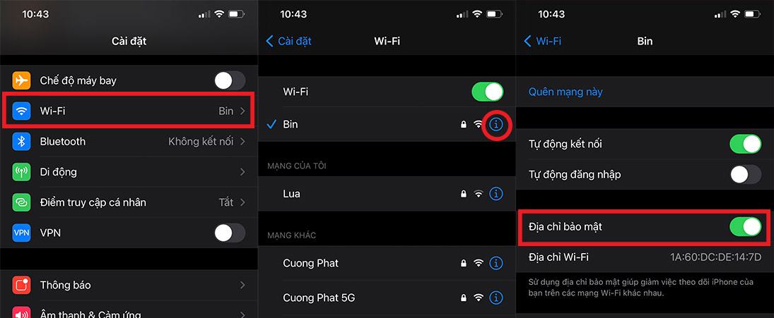Sử dụng địa chỉ WiFi cá nhân riêng