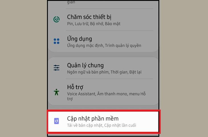 Chọn một mục cập nhật phần mềm