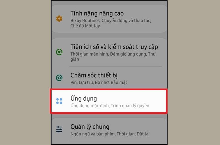 Chọn mục ứng dụng