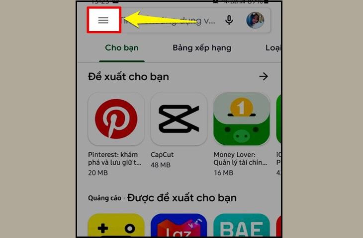 Chọn biểu tượng 3 dòng ở trên cùng bên trái của giao diện người dùng.